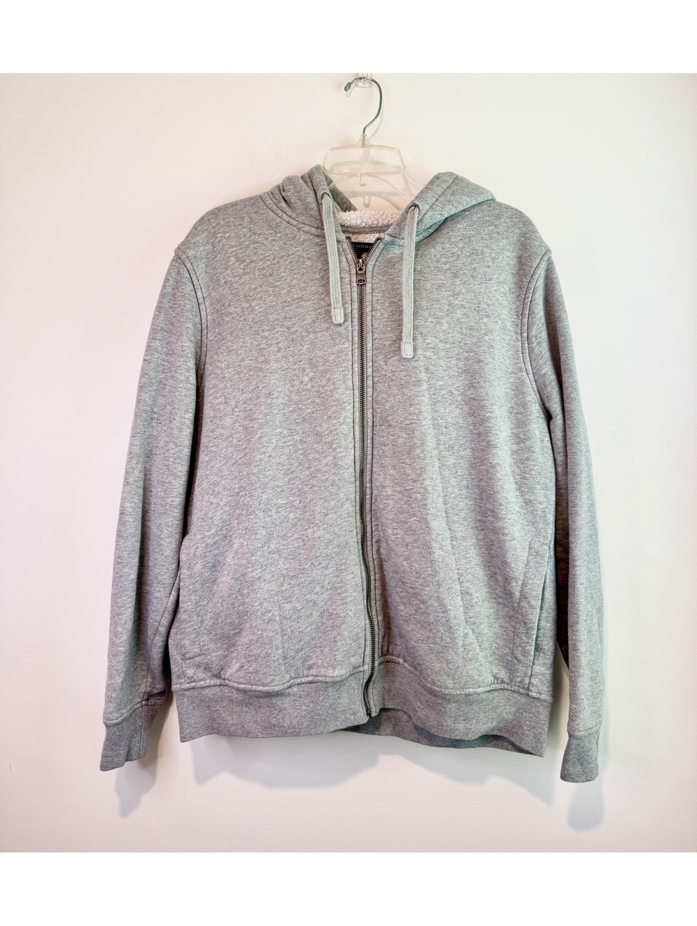 Banana Republic Men's Large Gray Full Zip Sherpa Lined Hoodie Jacket